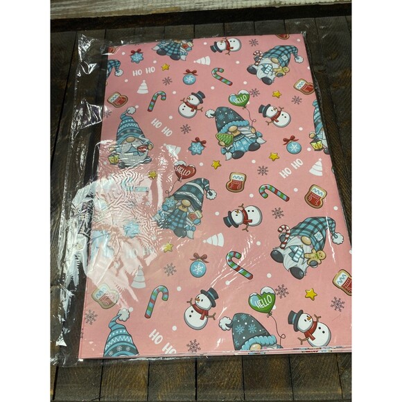 6 Lg Sheets 27 x 37" Pink Santa Gnomes Bears Christmas Wrapping Paper - Picture 2 of 4